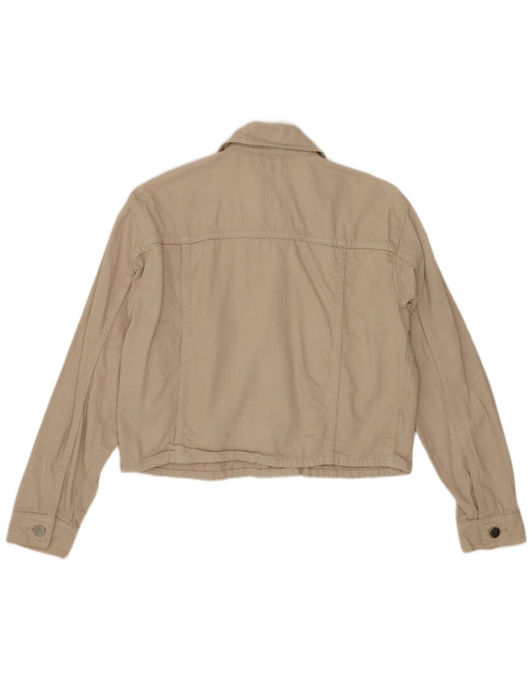 Topshop Womens Petite Crop Oversized Bomber Jacket UK 6 XS Beige Cotton