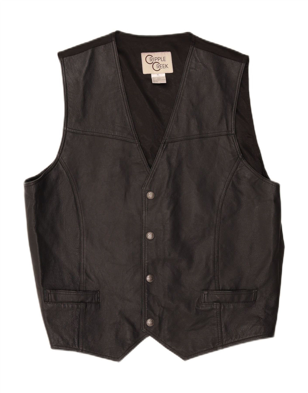 CRIPPLE CREEK Mens Leather Waistcoat XL Black Leather Vintage Cripple Creek and Second-Hand Cripple Creek from Messina Hembry 