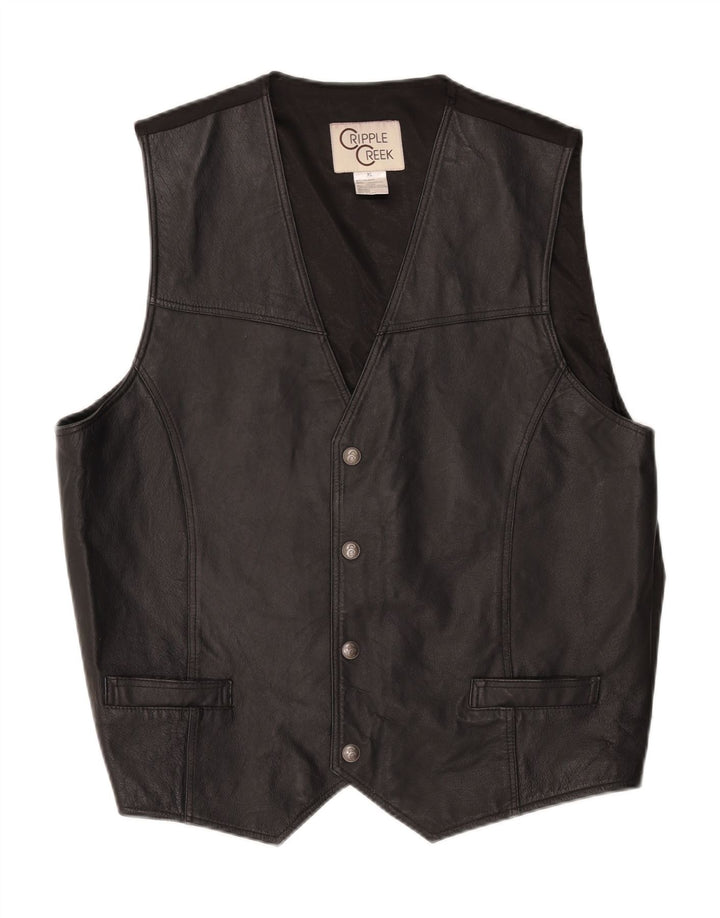 CRIPPLE CREEK Mens Leather Waistcoat XL Black Leather Vintage Cripple Creek and Second-Hand Cripple Creek from Messina Hembry 