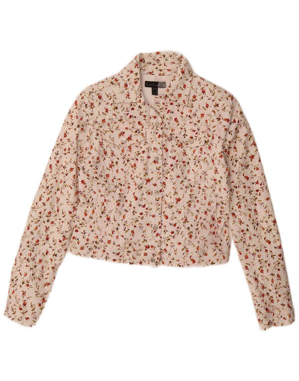 Smashed Lemon Womens Crop Bomber Jacket UK 10 Small  White Floral Cotton