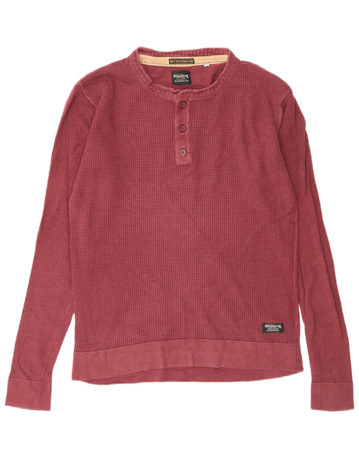 JACK & JONES Mens Boat Neck Jumper Sweater Medium Burgundy Cotton