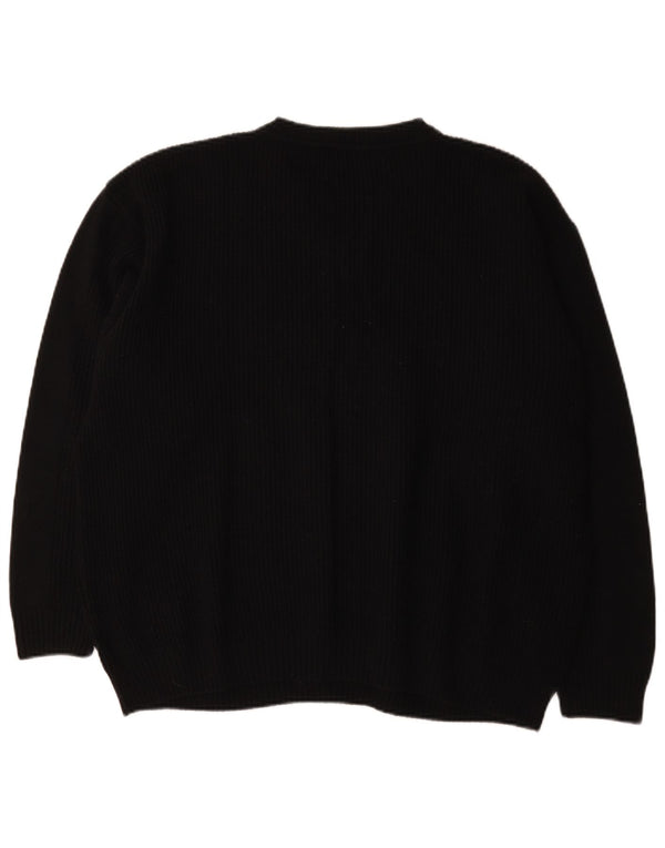Engbers Mens V-Neck Jumper Sweater EU 54 XL Black Striped Wool