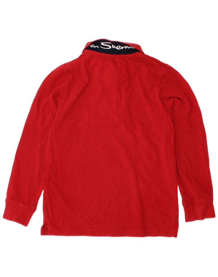 BEN SHERMAN Boys Graphic Long Sleeve Polo Shirt 6-7 Years Red Cotton