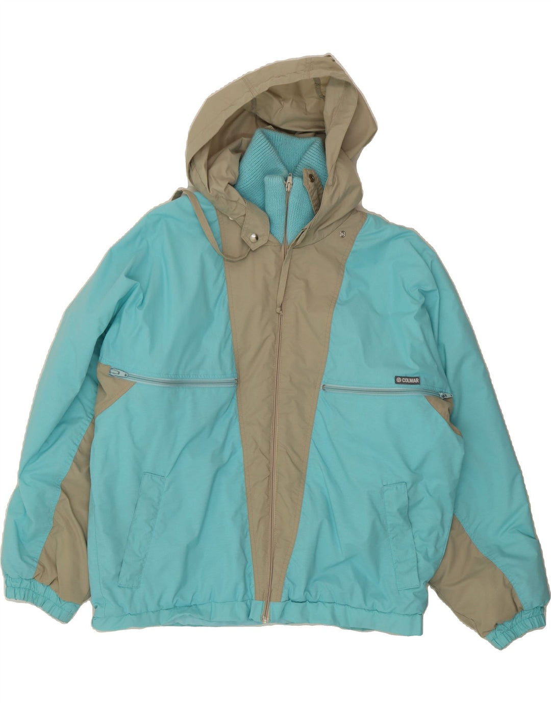 COLMAR Mens Hooded Windbreaker Jacket UK 46 3XL Blue Colourblock Polyamide Vintage Colmar and Second-Hand Colmar from Messina Hembry 