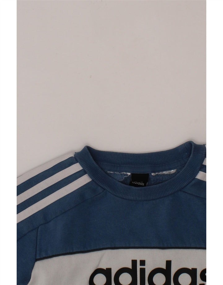 ADIDAS Boys Graphic Sweatshirt Jumper 5-6 Years Blue Colourblock
