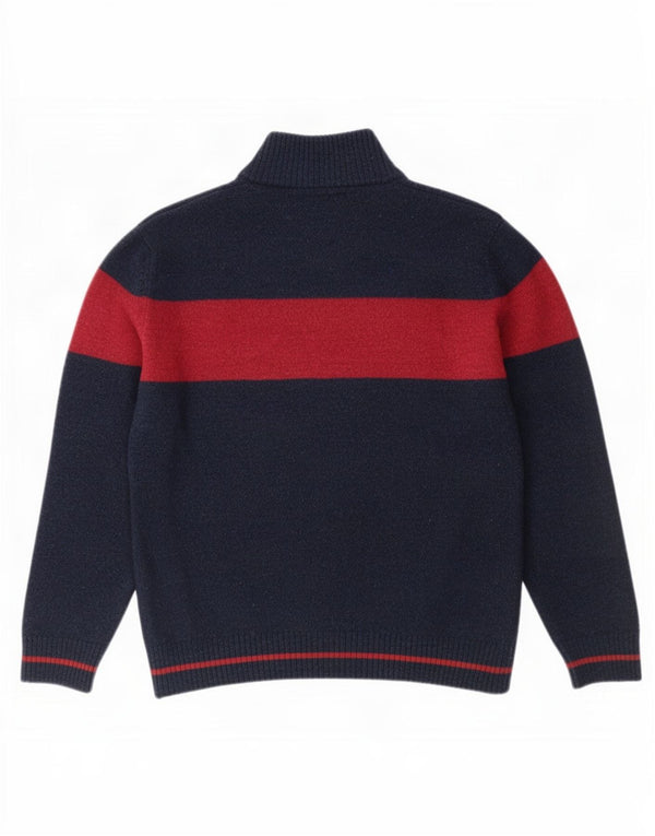 Lacoste Boys Zip Neck Jumper Sweater 13-14 Years Navy Blue Colourblock Wool