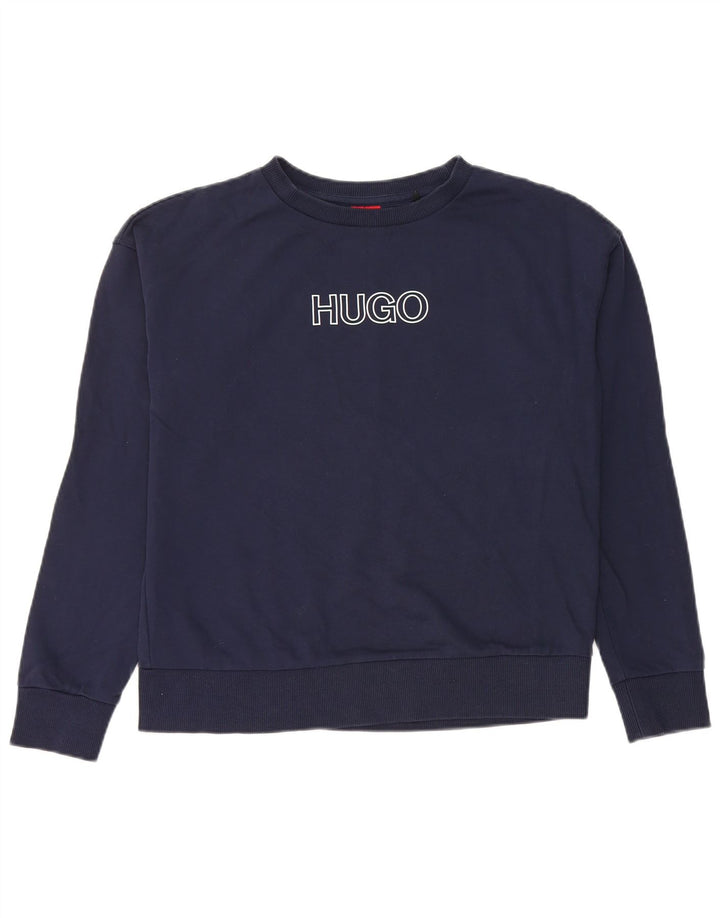Hugo Boss Womens Graphic Oversized Sweatshirt Jumper UK 10 Small Navy Blue