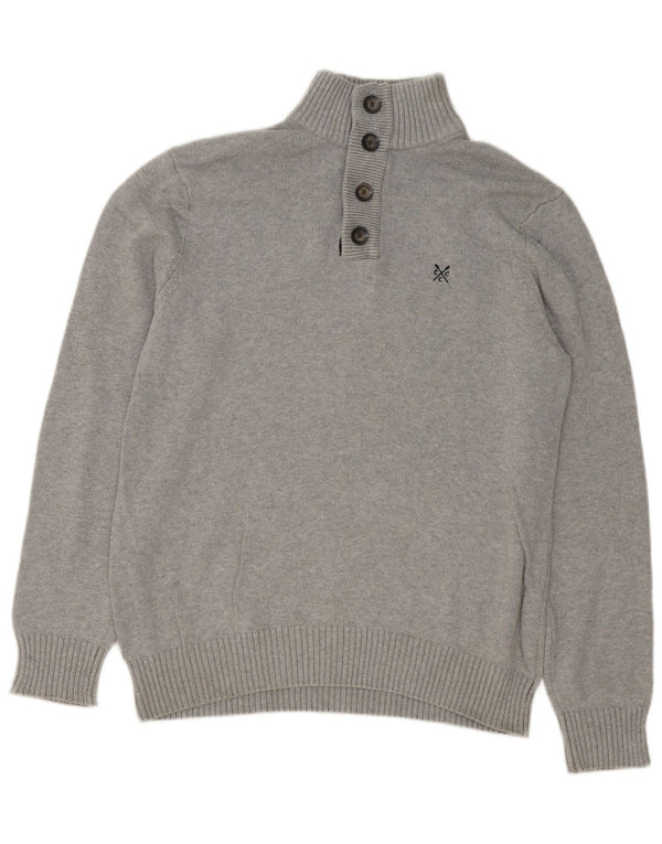 Crew Clothing Mens Button Neck Jumper Sweater Large Grey Cotton