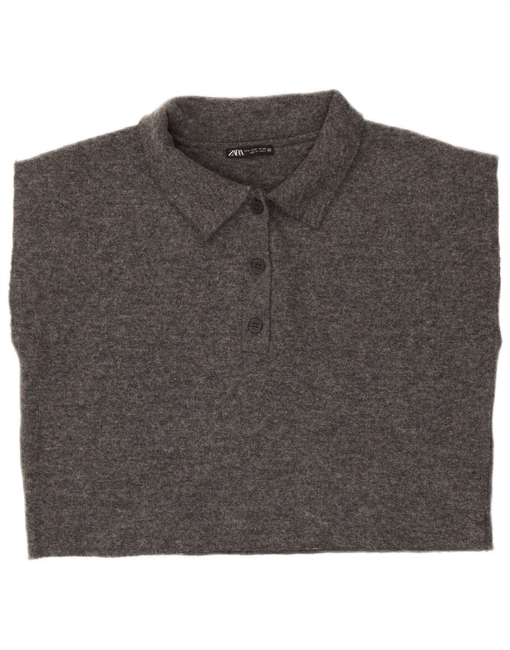 Zara Womens Crop Sleeveless Polo Shirt UK 14 Medium Grey Polyester