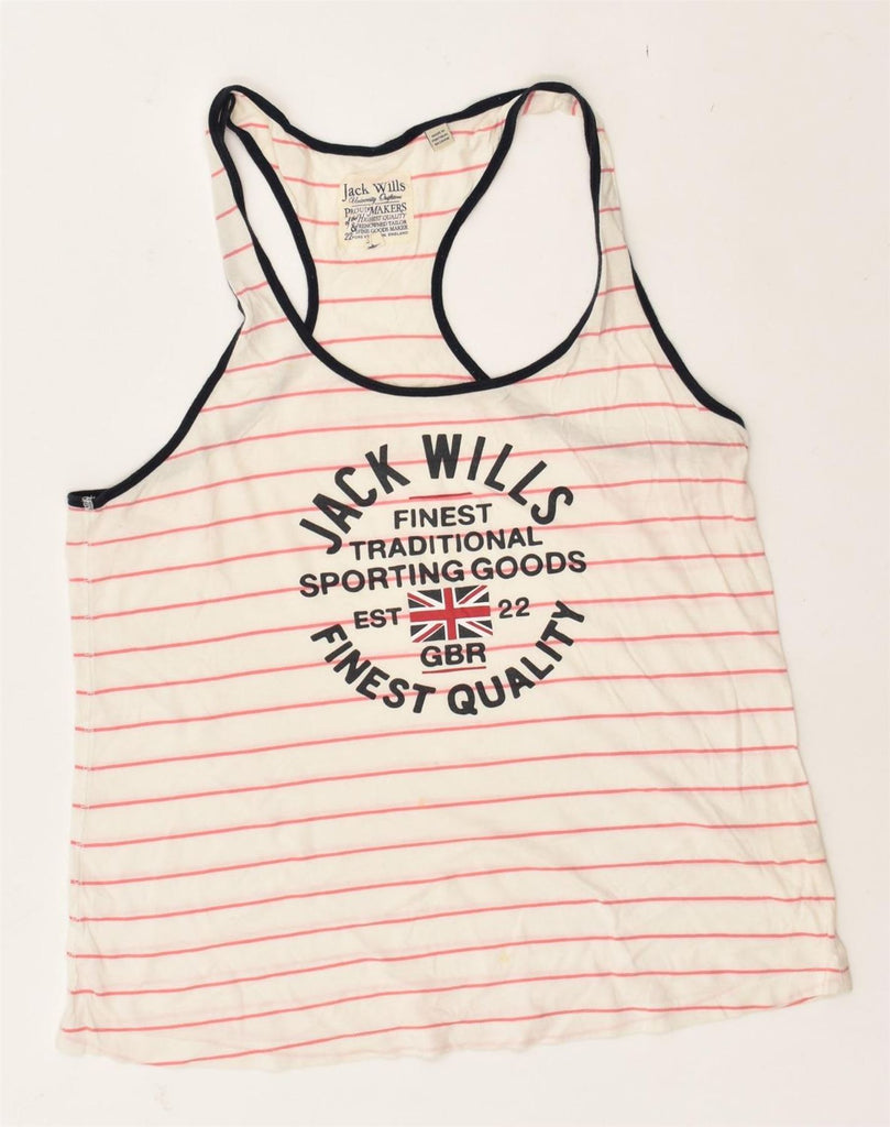 JACK WILLS Womens Graphic Vest Top UK 14 Large White Striped Cotton | Vintage Jack Wills | Thrift | Second-Hand Jack Wills | Used Clothing | Messina Hembry 