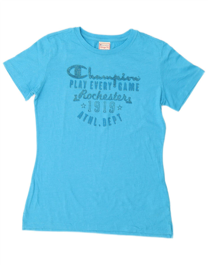 CHAMPION Womens Heritage Fit Graphic T-Shirt Top UK 14 Large Blue Cotton