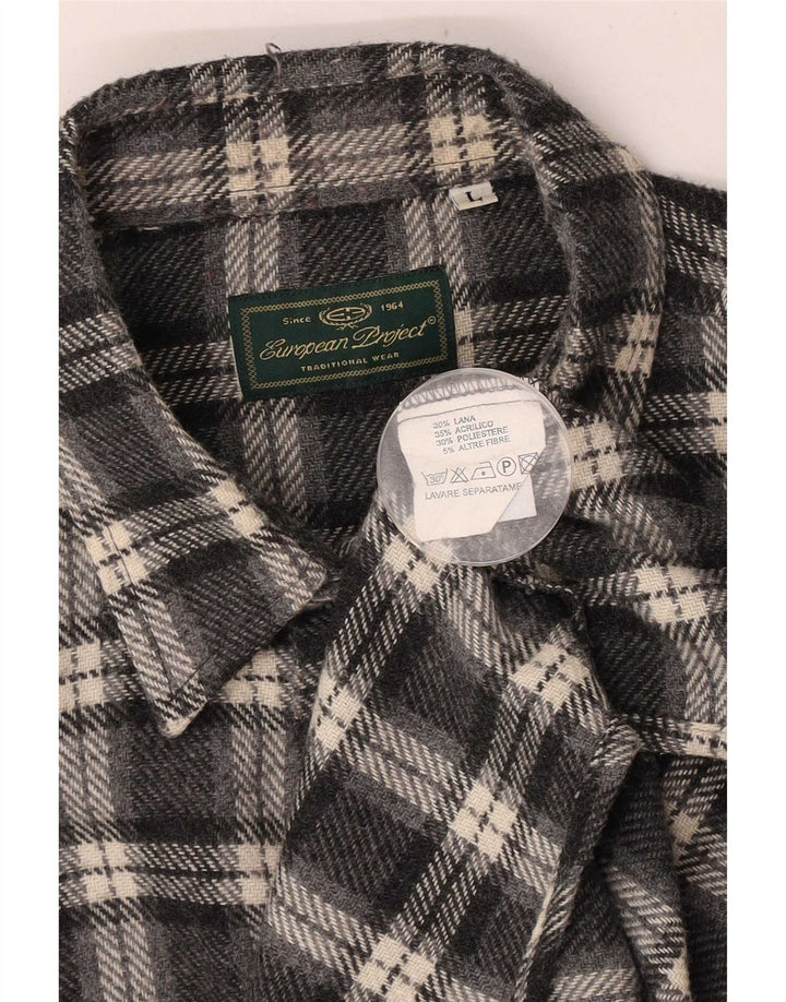 European Project Mens Flannel Shirt Large Grey Check Acrylic