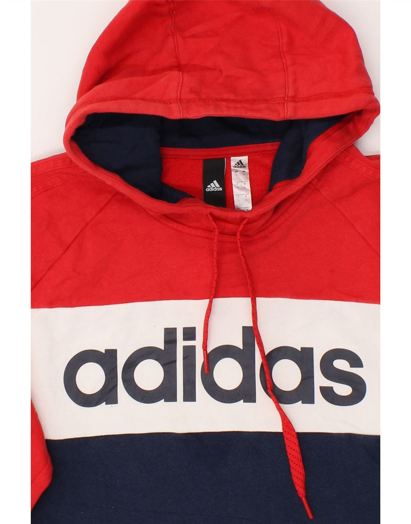 ADIDAS Mens Graphic Hoodie Jumper Large Red Colourblock Cotton | Vintage Adidas | Thrift | Second-Hand Adidas | Used Clothing | Messina Hembry 