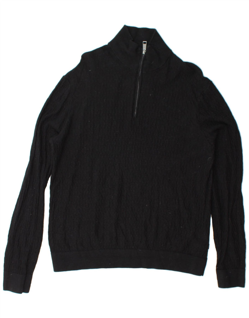 TED BAKER Mens Zip Neck Jumper Sweater Size 5 XL Black Cotton Vintage Ted Baker and Second-Hand Ted Baker from Messina Hembry 