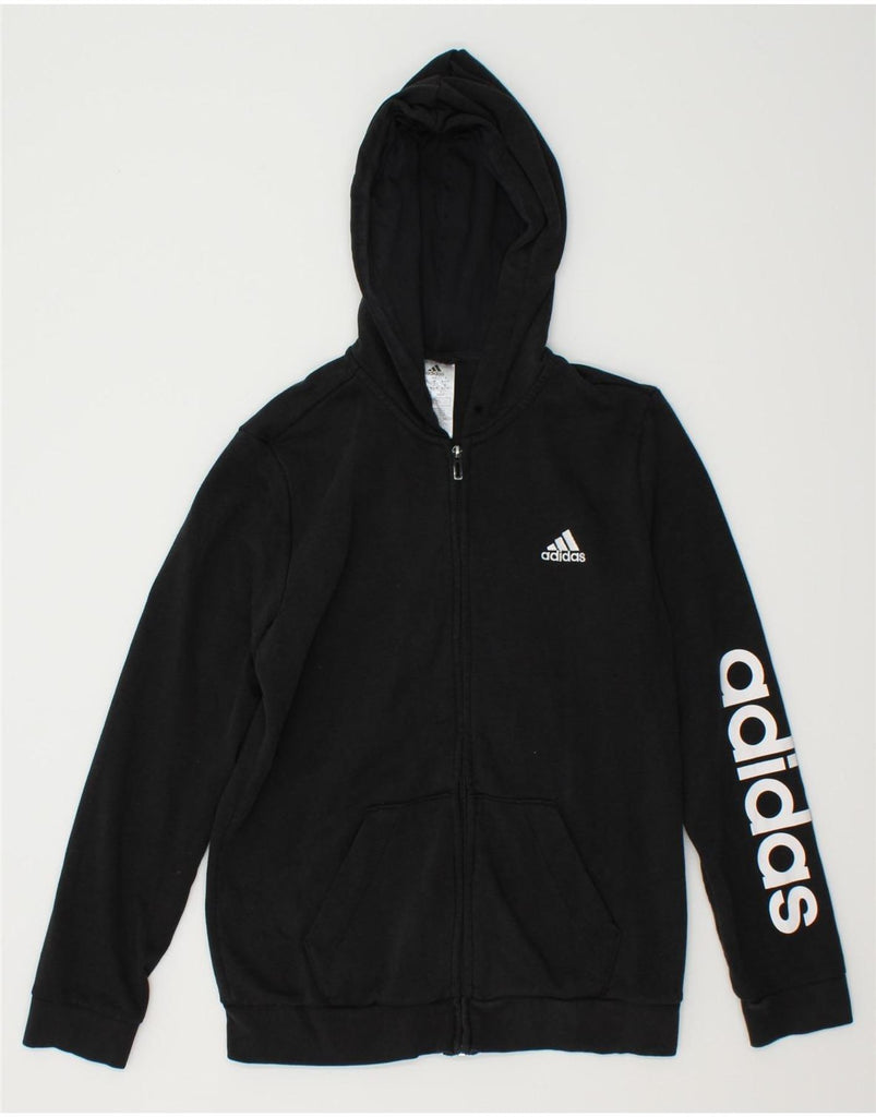 ADIDAS Womens Graphic Zip Hoodie Sweater UK 12/14 Medium Black Cotton Vintage Adidas and Second-Hand Adidas from Messina Hembry 