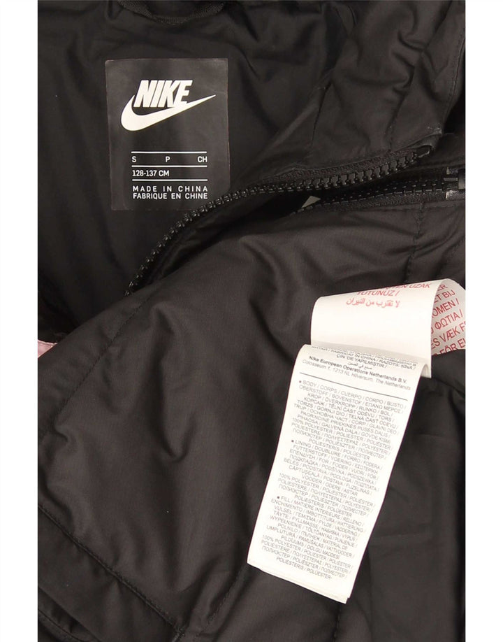 Nike Girls Hooded Padded Jacket 8-9 Years Small Black Colourblock Polyester
