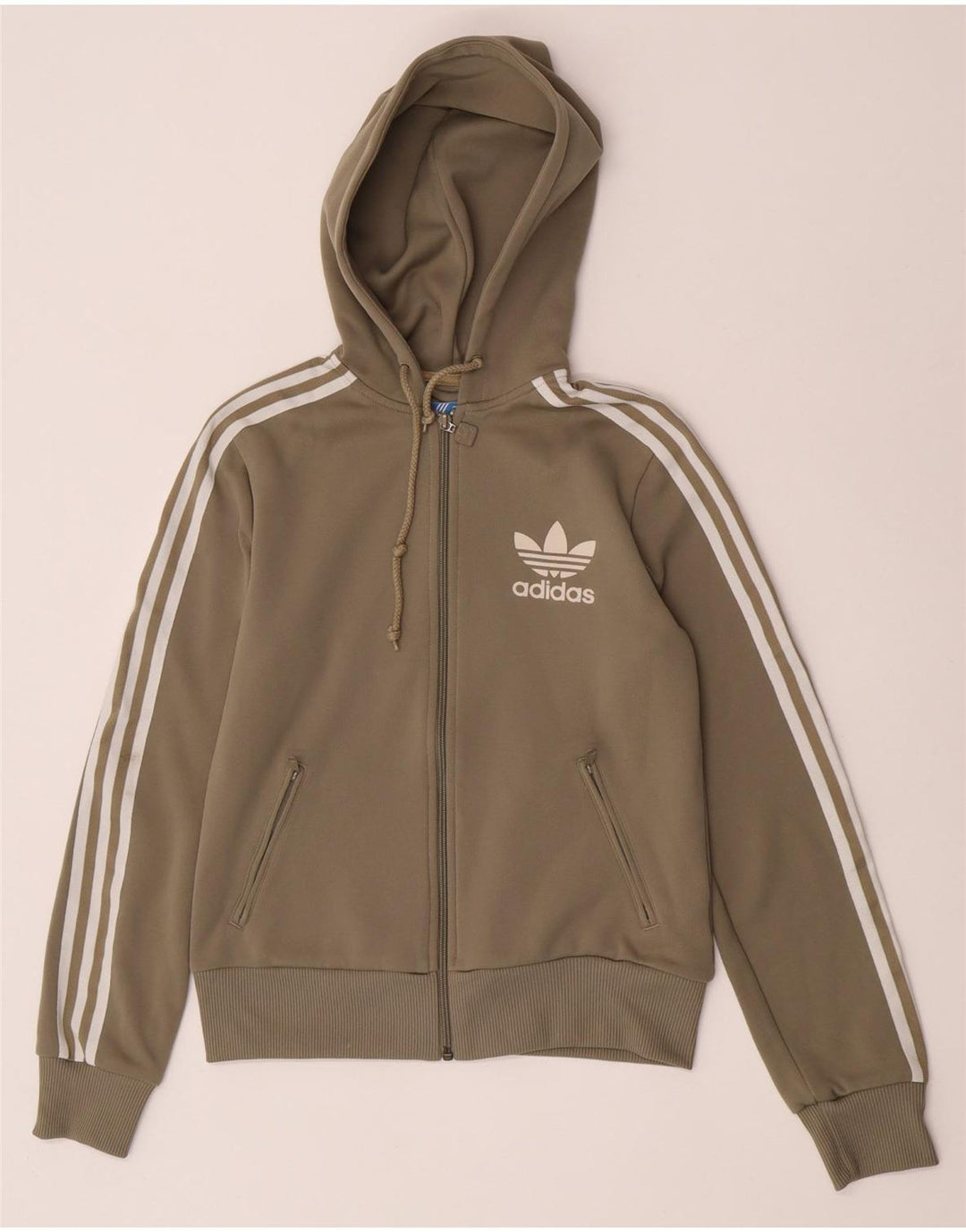 Adidas Womens Zip Hoodie Sweater UK 12 Medium  Khaki Polyester