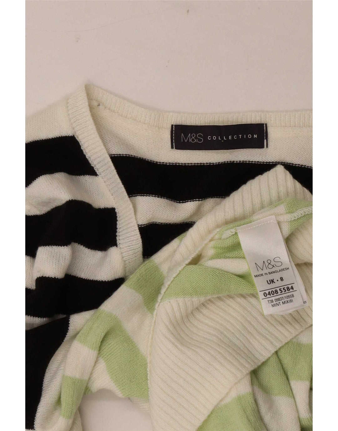 Marks & Spencer Womens V-Neck Jumper Sweater UK 8 Small Green Striped