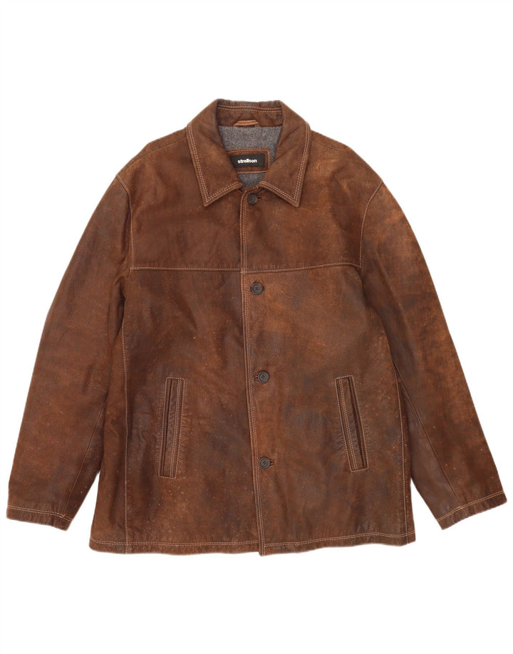 Strellson Mens Leather Jacket IT 56 3XL Brown Leather