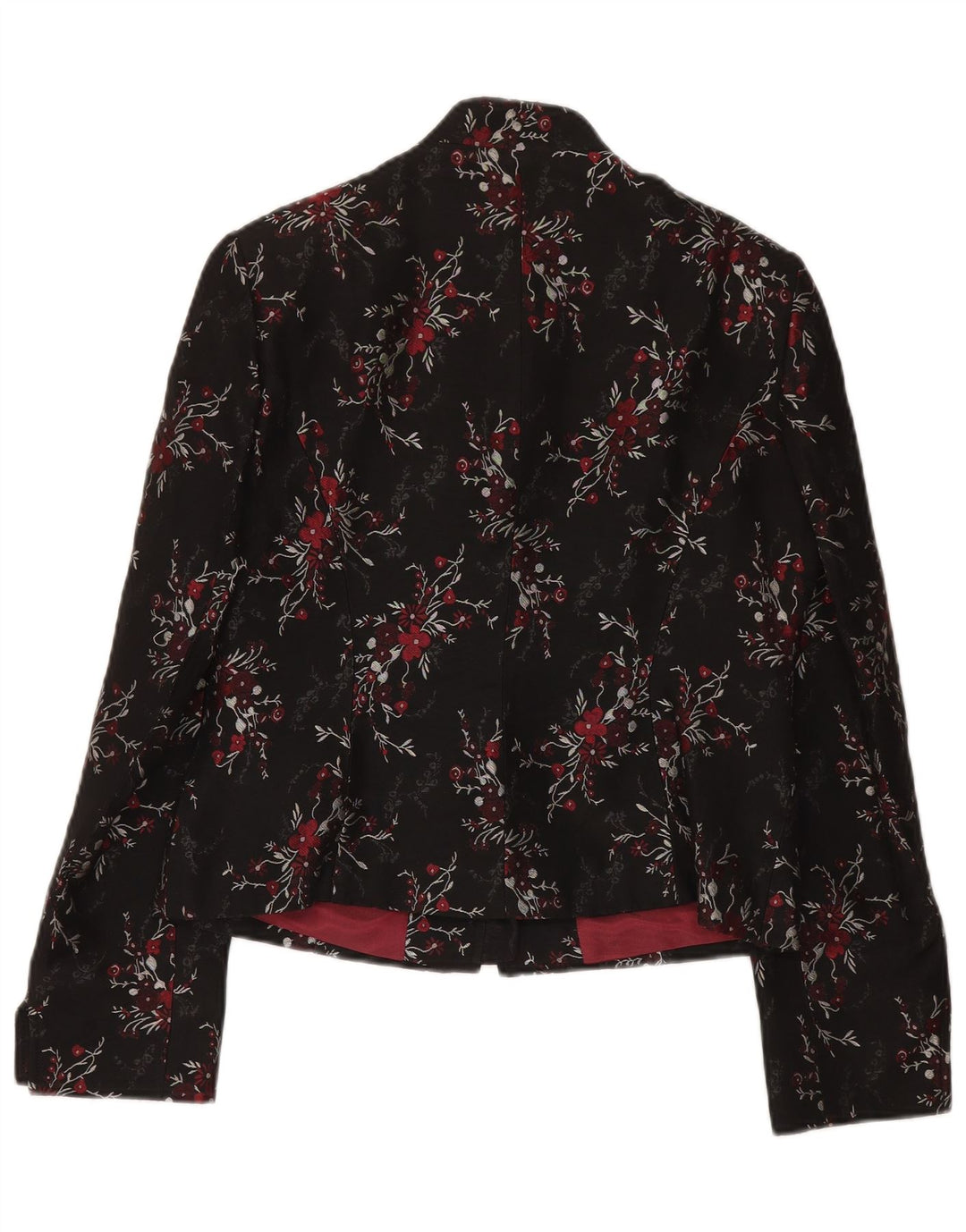 Vintage Womens 5 Button Blazer Jacket UK 14 Large Black Floral Acetate