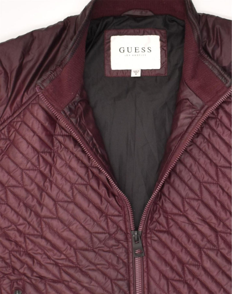 GUESS Mens Los Angeles Bomber Jacket UK 38 Medium Burgundy Polyester | Vintage Guess | Thrift | Second-Hand Guess | Used Clothing | Messina Hembry 