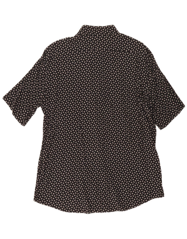 Vintage Mens Short Sleeve Shirt Size 43 17 Large Black Geometric Viscose