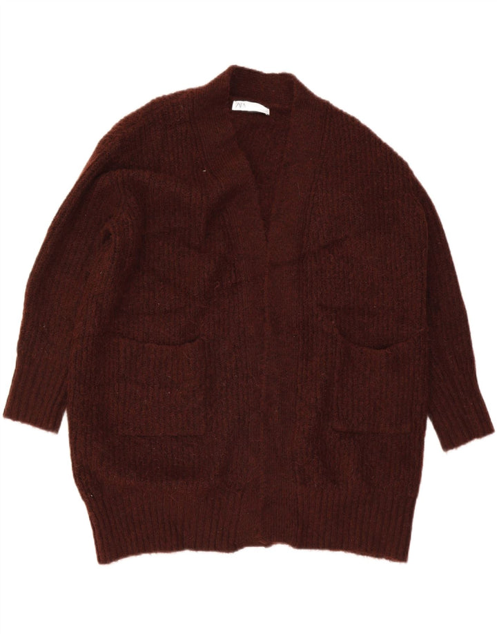 ZARA Womens Oversized Cardigan Sweater UK 10 Small Brown Polyester Vintage Zara and Second-Hand Zara from Messina Hembry 