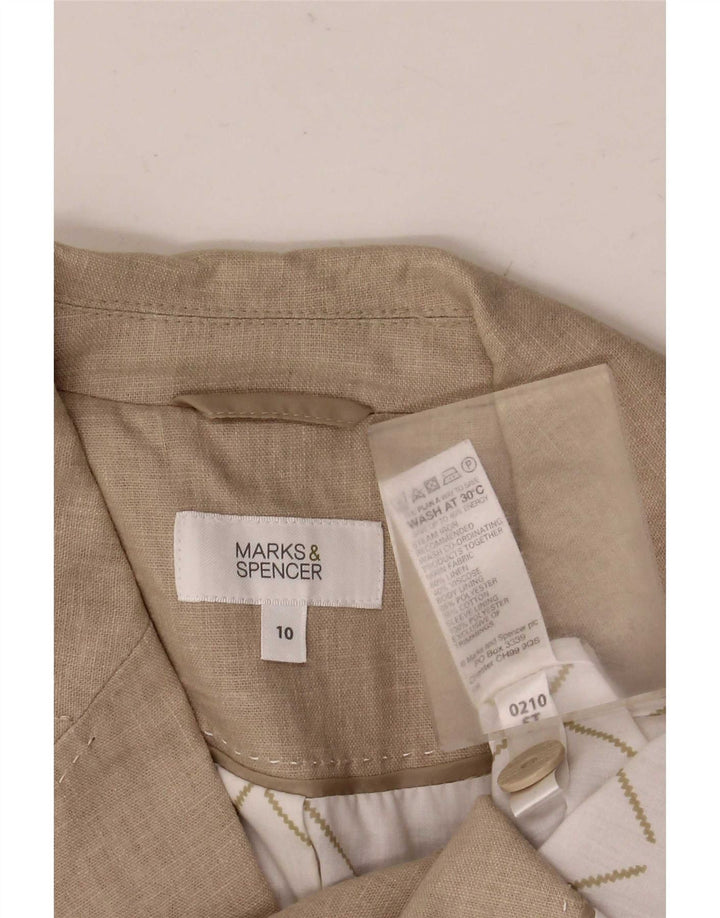 Marks & Spencer Womens 5 Button Blazer Jacket UK 10 Small Beige Linen