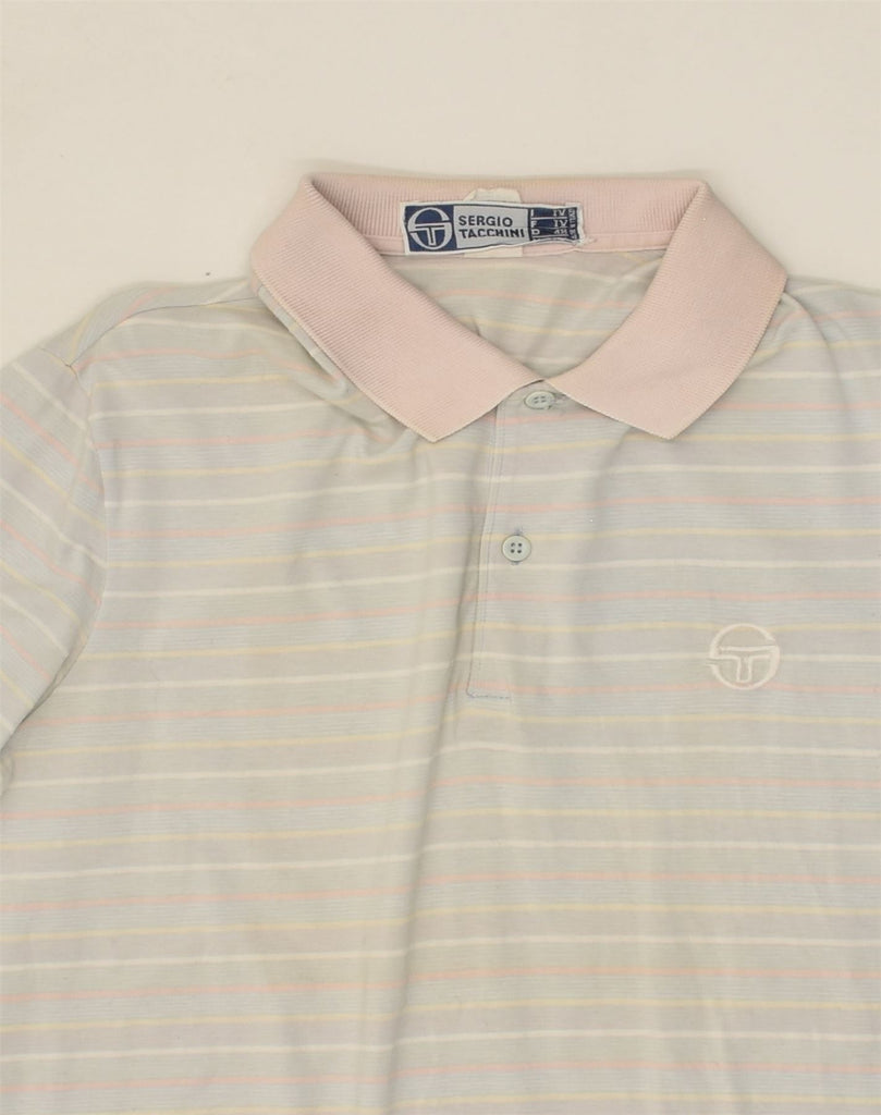 SERGIO TACCHINI Mens Polo Shirt Small Grey Striped Cotton | Vintage Sergio Tacchini | Thrift | Second-Hand Sergio Tacchini | Used Clothing | Messina Hembry 