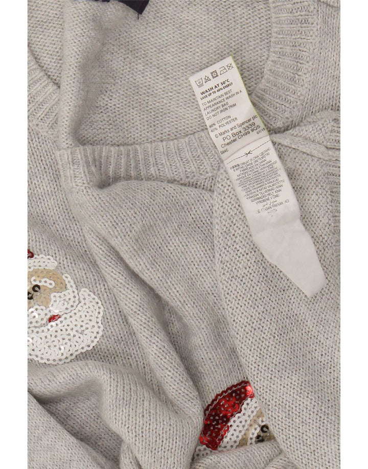 Marks & Spencer Womens Crew Neck Jumper Sweater UK 14 Medium Grey Christmas