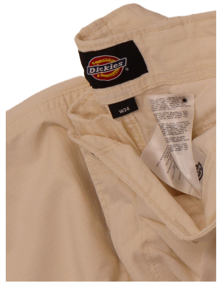 DICKIES Mens Straight Cargo Trousers W34 L32 Off White Cotton