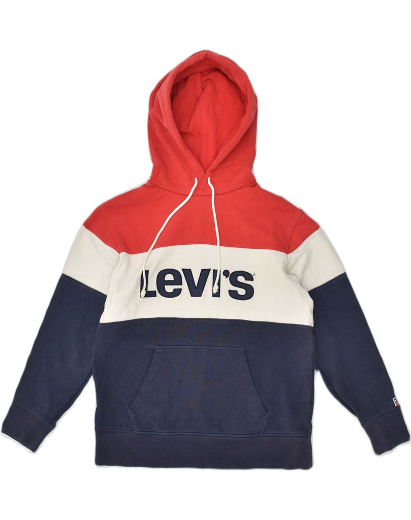 LEVI'S Mens Graphic Hoodie Jumper Medium Navy Blue Colourblock Cotton | Vintage Levi's | Thrift | Second-Hand Levi's | Used Clothing | Messina Hembry 