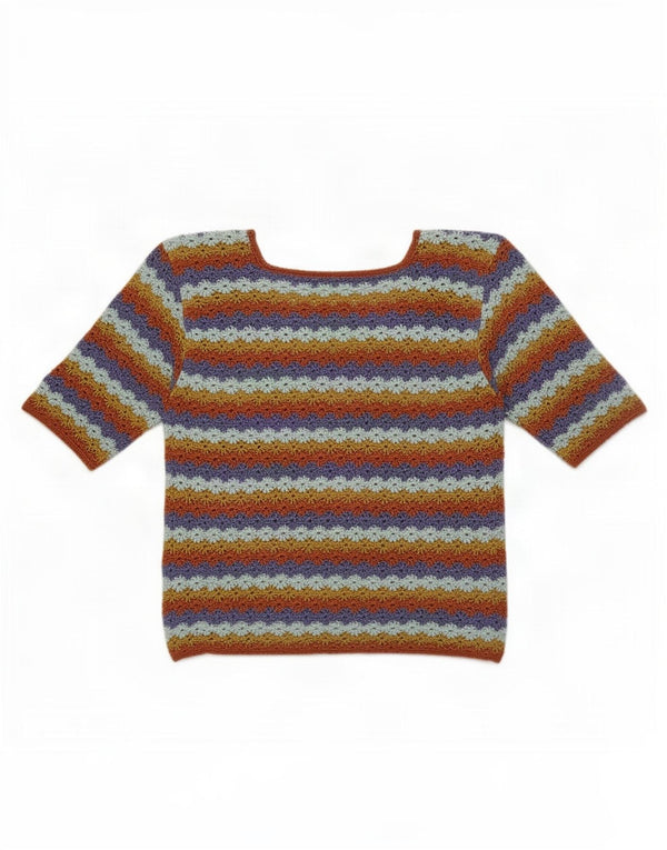 Vintage Womens Crochet Blouse Top UK 12 Medium Multicoloured Striped