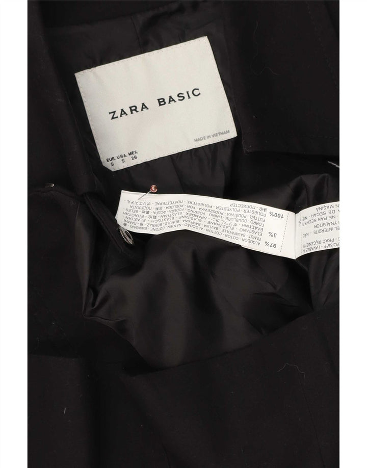 Zara Womens Full Zip Blazer Jacket UK 10 Small Black Cotton