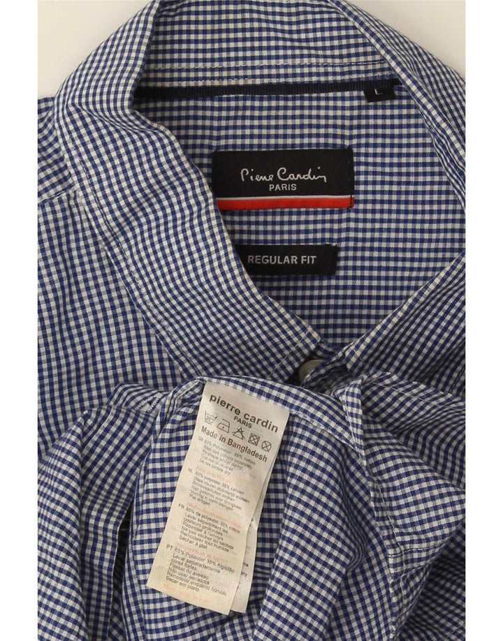 Pierre Cardin Mens Short Sleeve Shirt Large Blue Gingham Polyester