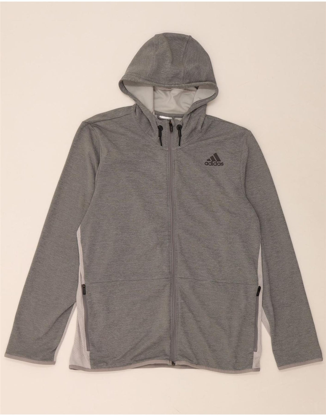 ADIDAS Mens Zip Hoodie Sweater XL Grey Polyester