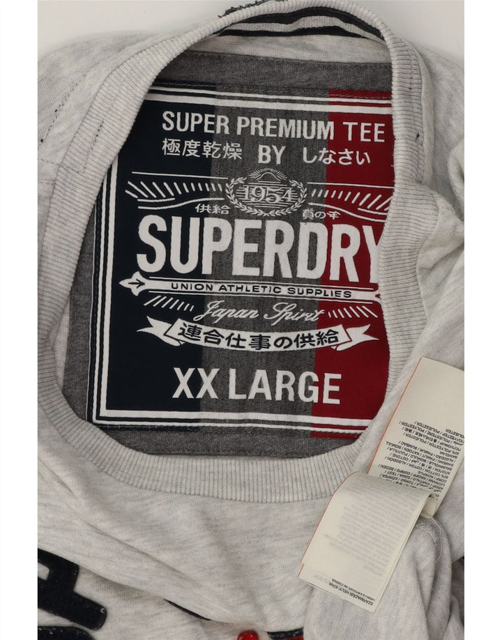 SUPERDRY Mens Graphic T-Shirt Top 2XL Grey Flecked Cotton