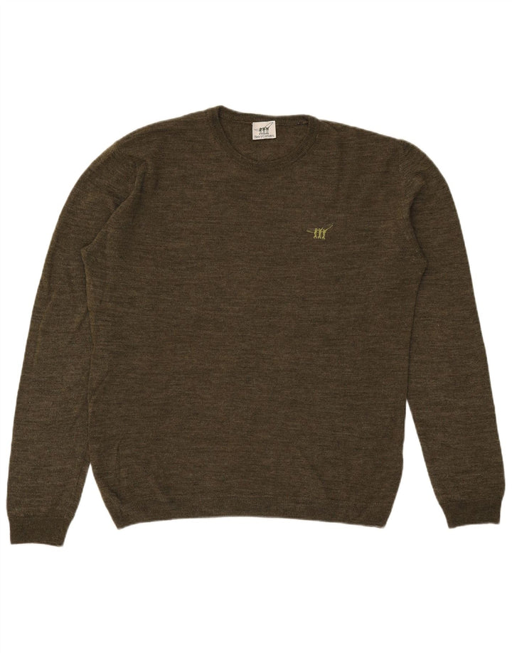Henry Cottons Mens Crew Neck Jumper Sweater Large Khaki Wool