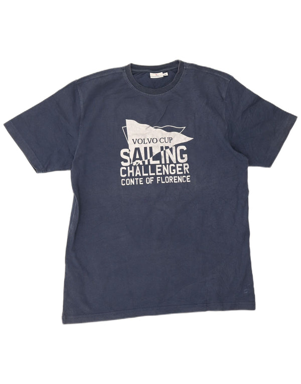 Conte of Florence Mens Graphic T-Shirt Top XL Navy Blue Cotton