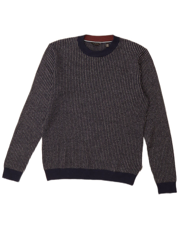 Ted Baker Mens Crew Neck Jumper Sweater Size 2 Small Navy Blue Striped