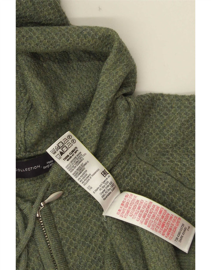 Marks & Spencer Womens Hooded Cardigan Sweater UK 14 Medium Green Polyester