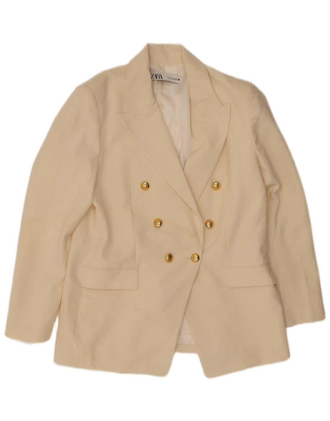 Zara Womens Double Breasted Blazer Jacket UK 14 XL Off White Polyester