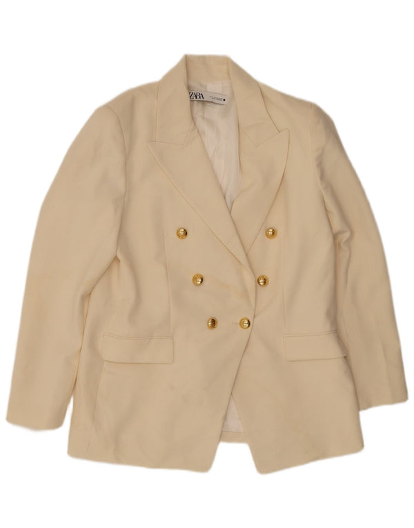 Zara Womens Double Breasted Blazer Jacket UK 14 XL Off White Polyester