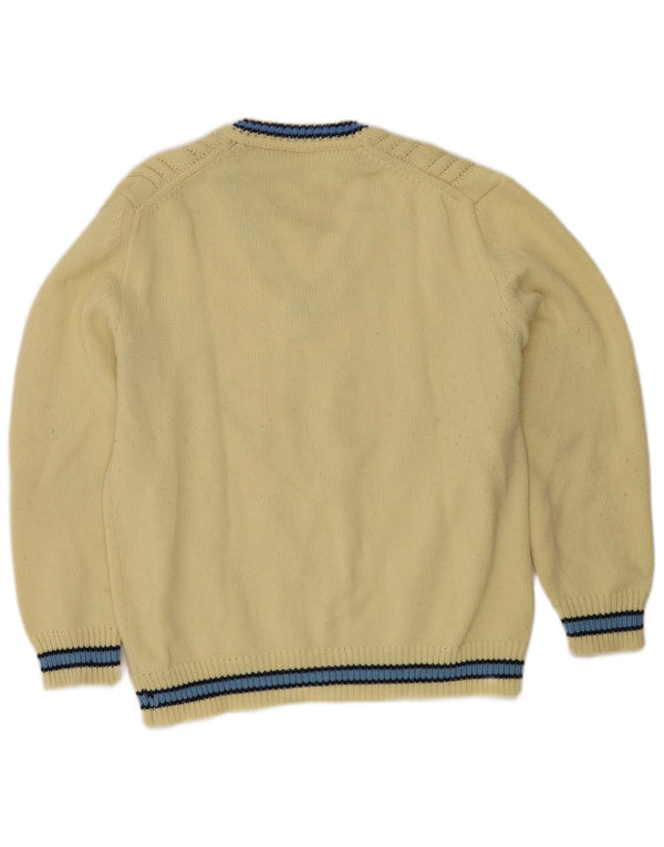 Vintage Mens V-Neck Jumper Sweater Large Yellow Striped Acrylic