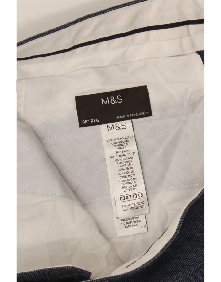 Marks & Spencer Mens Regular Fit Suit Trousers W36 L31 Blue Houndstooth