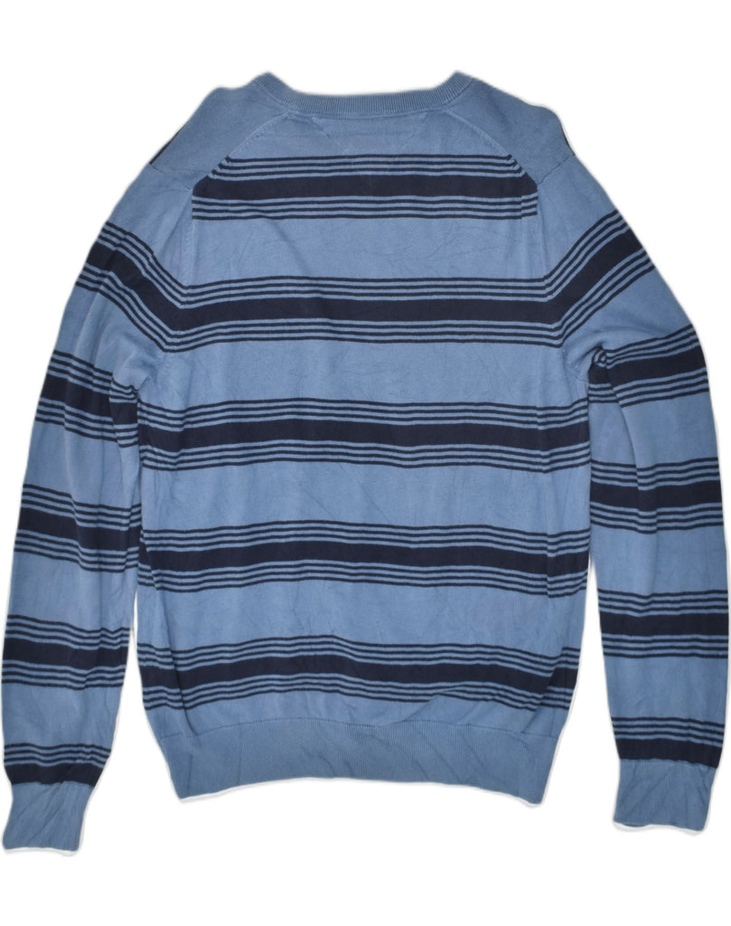 TOMMY HILFIGER Mens V-Neck Jumper Sweater Medium Blue Striped Cotton | Vintage Tommy Hilfiger | Thrift | Second-Hand Tommy Hilfiger | Used Clothing | Messina Hembry 