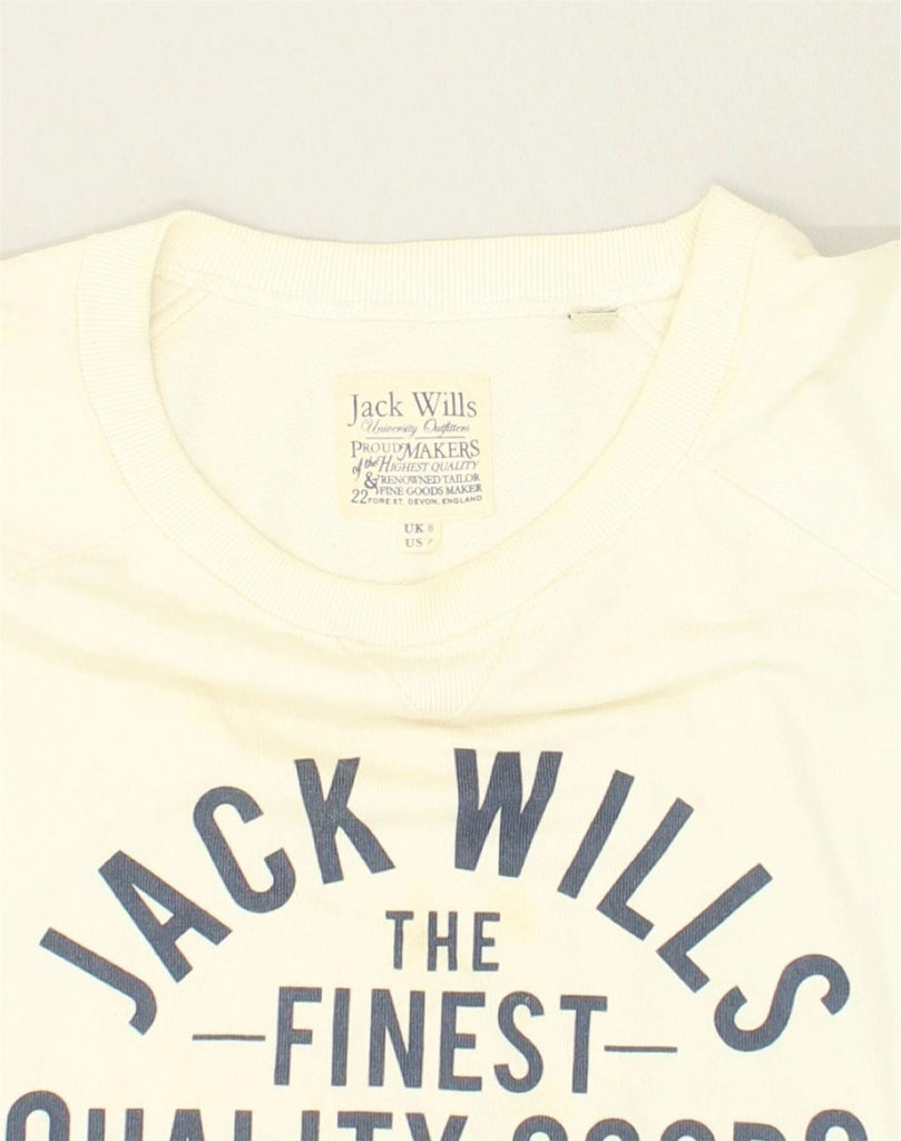 JACK WILLS Womens Graphic Sweatshirt Jumper UK 8 Small Off White Cotton | Vintage Jack Wills | Thrift | Second-Hand Jack Wills | Used Clothing | Messina Hembry 