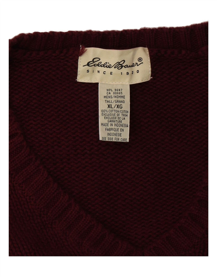 EDDIE BAUER Mens V-Neck Jumper Sweater XL Burgundy Cotton Vintage Eddie Bauer and Second-Hand Eddie Bauer from Messina Hembry 