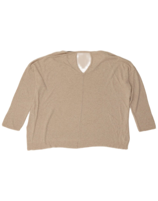 Marks & Spencer Womens 3/4 Sleeve V-Neck Jumper Sweater UK 16 Large Beige