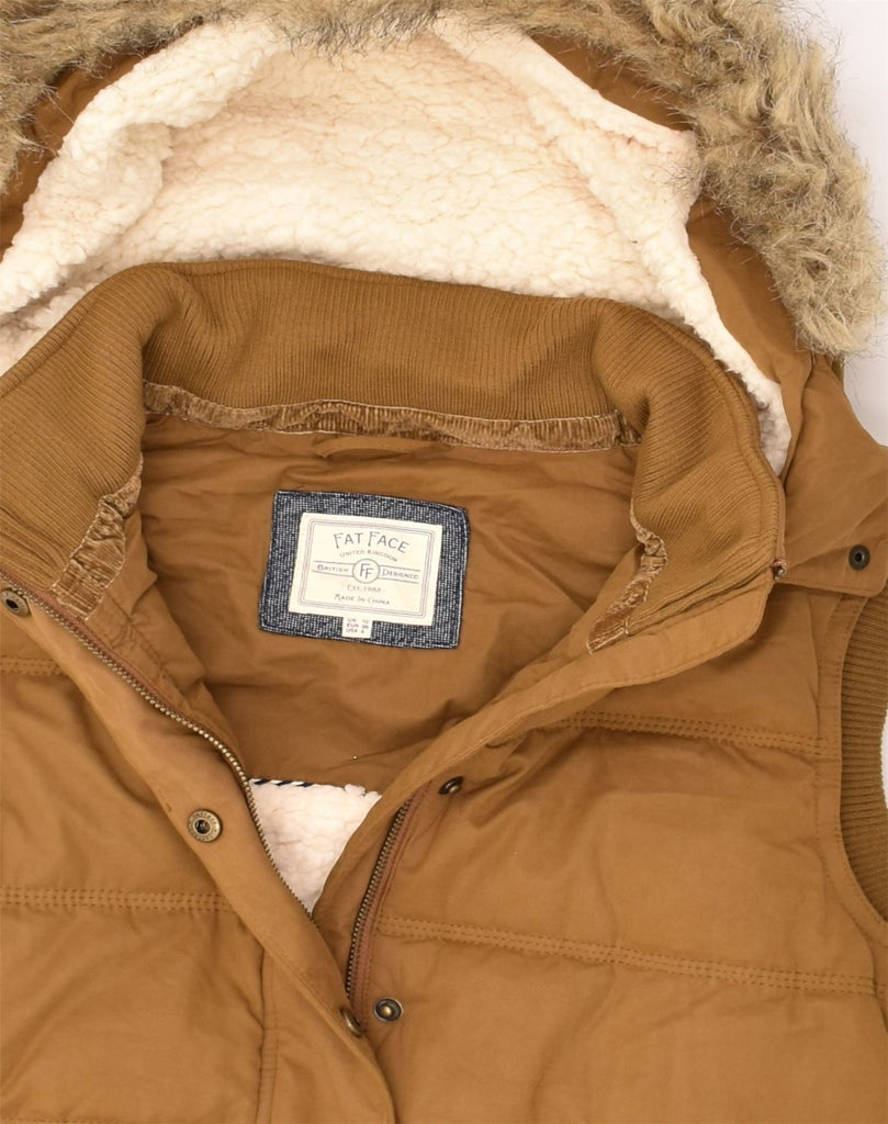 FAT FACE Womens Sherpa Hooded Padded Gilet UK 10 Small Brown Polyester | Vintage Fat Face | Thrift | Second-Hand Fat Face | Used Clothing | Messina Hembry 